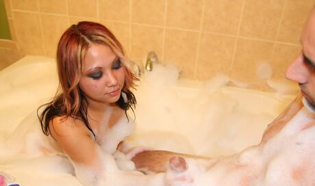 Stunning Candice work with hand on rod in the bathroom